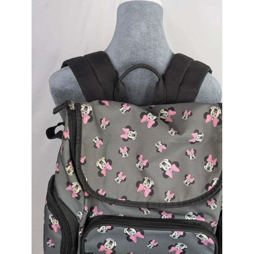 Disney Minnie Mouse Backpack Gray Pink Bow School Travel Book Bag 12x17 Kids
